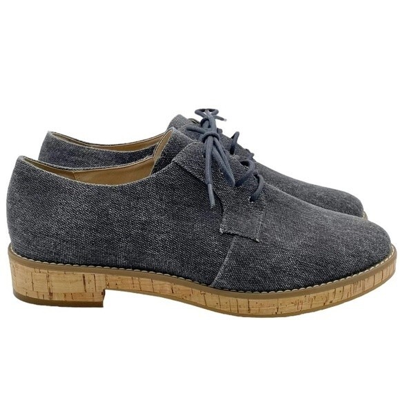 14th & Union Gray Linen Canvas Cork Oxford Lace-Up Loafer Shoe Women's Size 8.5 - Picture 7 of 15